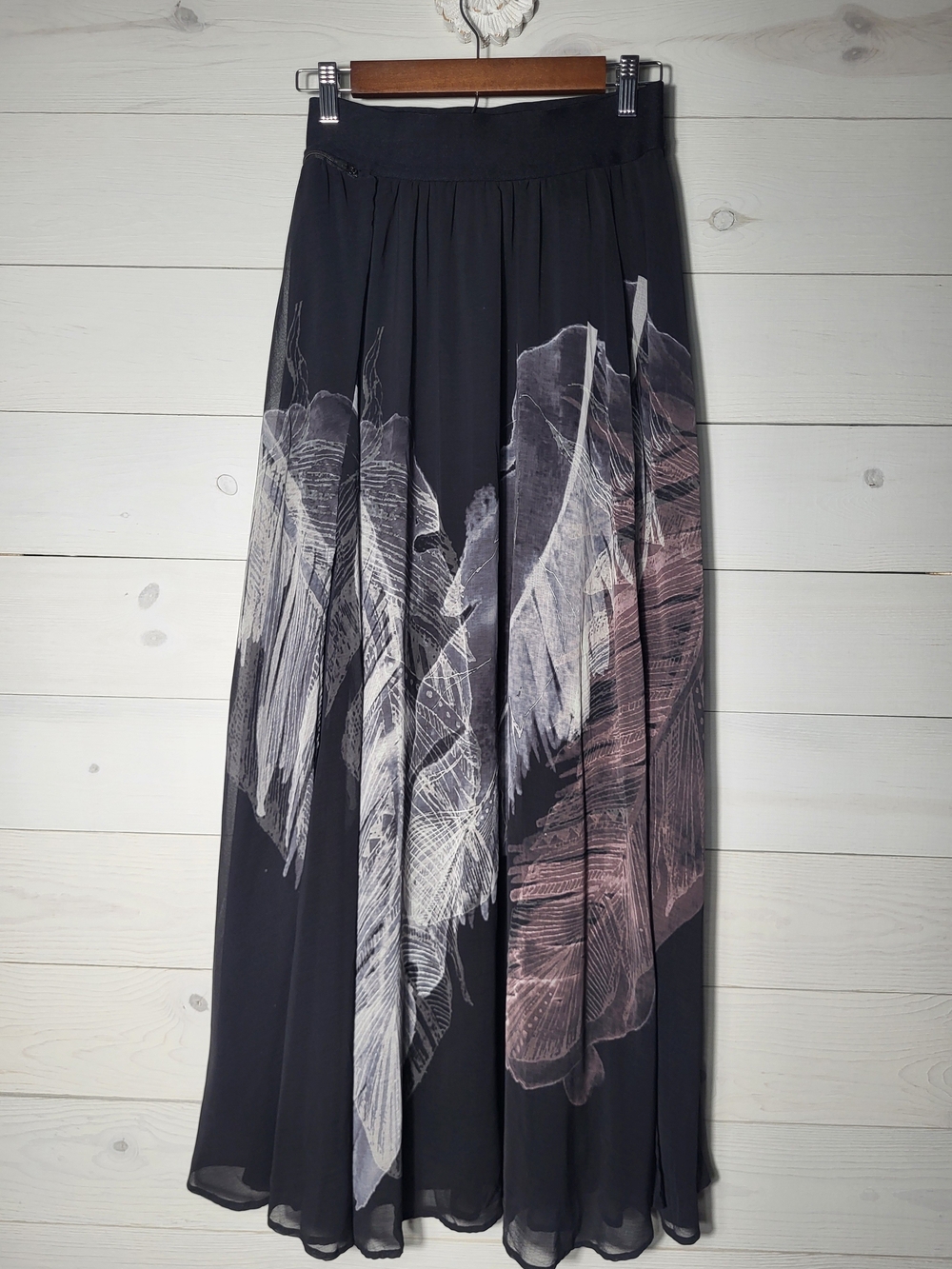 Free People Movement THE CLASS Maxi Skirt Flowy BOHO Feather Print.